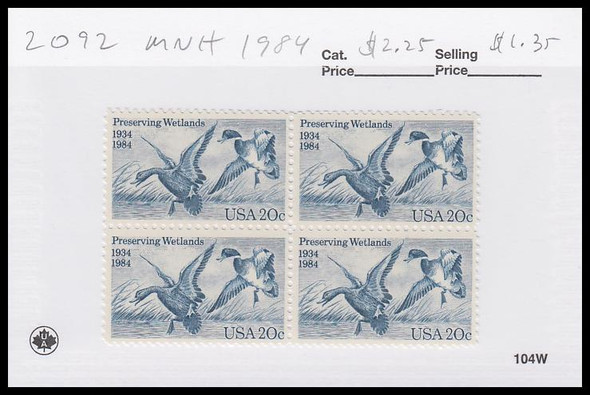 2092 / 20c Waterfowl Preservation Act Block 1984 Mint Never Hinged Condition 2092 / 20c Waterfowl Preservation Act Block 1984 Mint Never Hinged Condition