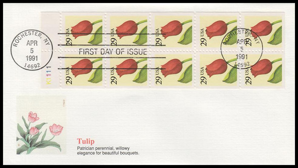 2527a / 29c Tulip Booklet Pane Fleetwood 1991 First Day Cover 2527a / 29c Tulip Booklet Pane Fleetwood 1991 First Day Cover