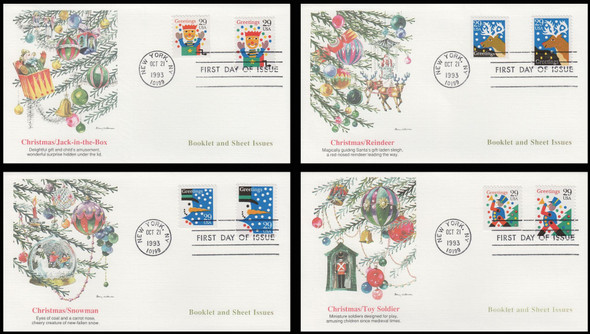 2791 - 2794 & 2795 - 2798 / 29c Greetings Christmas Bklt & Sheet 1993 Set of 4 Fleetwood First Day Covers 2791 - 2794 & 2795 - 2798 / 29c Greetings Christmas Bklt & Sheet 1993 Set of 4 Fleetwood First Day Covers