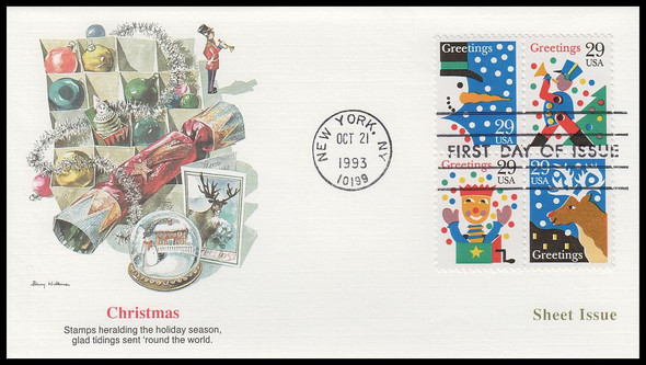 2794a / 29c Greetings : Christmas 1993 Se-Tenant Block Fleetwood First Day Cover 2794a / 29c Greetings : Christmas 1993 Se-Tenant Block Fleetwood First Day Cover