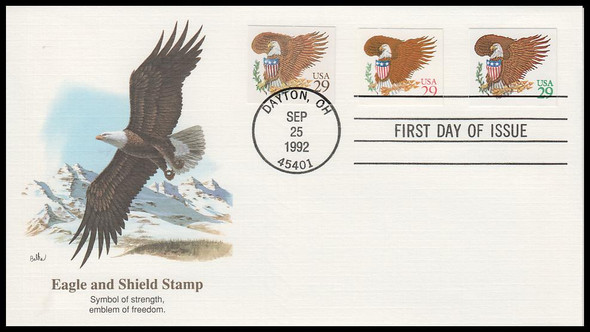 2595 - 2597 / 29c Eagle And Shield Self-Adhesive Combo 1992 Fleetwood First Day Cover