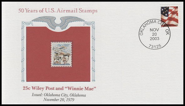 C96 / 25c Wiley Post & Plane : Aviation Pioneer Airmail PCS Commemorative Cover 2003 and Info Card C96 / 25c Wiley Post & Plane : Aviation Pioneer Airmail PCS Commemorative Cover 2003 and Info Card