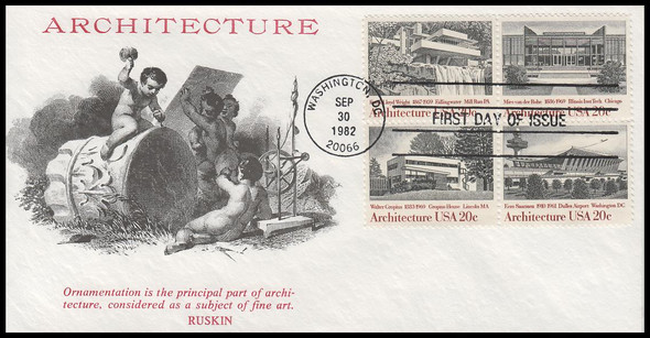 2022a / 20c American Architecture Se-Tenant Block 1982 Limited Edition K.M.C. Venture Monarch Size FDC
