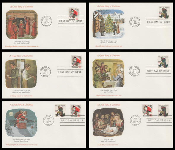 1729 - 1730 / A Great Story of Christmas 1977 Set of 6 Fleetwood First Day Covers 1729 - 1730 / A Great Story of Christmas 1977 Set of 6 Fleetwood First Day Covers