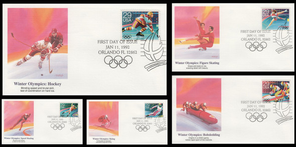 2611 - 2615 / 29c Winter Olympics 1992 Set of 5 Fleetwood First Day Covers 2611 - 2615 / 29c Winter Olympics 1992 Set of 5 Fleetwood First Day Covers