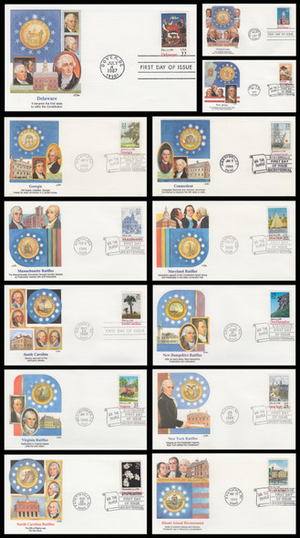 2336 - 2348 / Original 13 Colonies Statehood Bicentennials 1987 - 90 Set of 13 Fleetwood First Day Covers