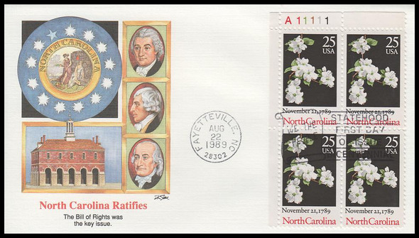 2347 / 22c North Carolina Statehood Plate Block 1989 Fleetwood First Day Cover