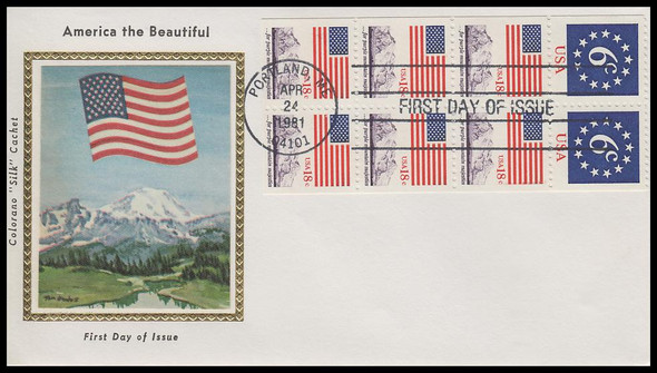 1893a / 6c and 18c Ring of Stars and Anthem Booklet Pane 1981 Colorano Silk First Day Cover