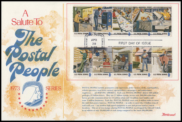 1489 - 1498 / 8c Postal Service Employees Strips 1973 Presentation Card Fleetwood FDC #272
