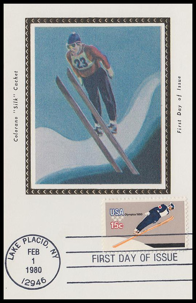 1797 / 15c Ski Jumper : Winter Olympic Games 1980 Colorano Silk First Day of Issue Maxi Card