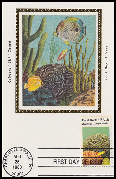 1827 / 15c Brain Coral : Coral Reefs 1980 Colorano Silk First Day of Issue Maxi Card