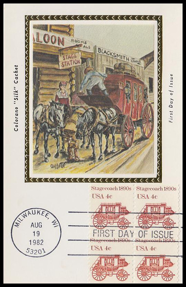 1898a / 4c 1890s Stagecoach Coil Pairs 1982 Colorano Silk First Day of Issue Maxi Card