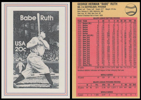 2046 / Babe Ruth 1989 USPS Stamp Art Collectible Trading Card