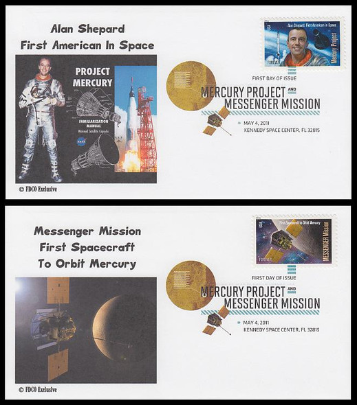 4527 - 4528 / 44c Mercury Mission 2011 Set of 2 Digital Color Postmark FDCO Exclusive FDC