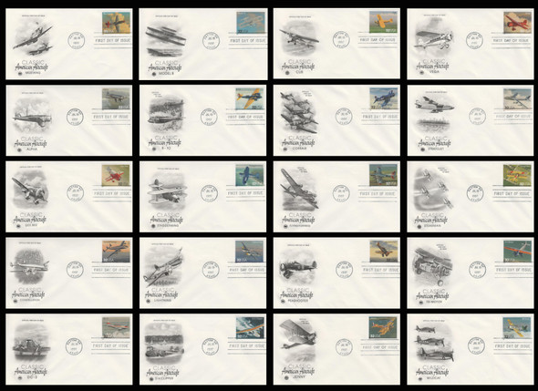 3142a - t / 32c Classic American Aircraft Set of 20 PCS 1997 First Day Covers