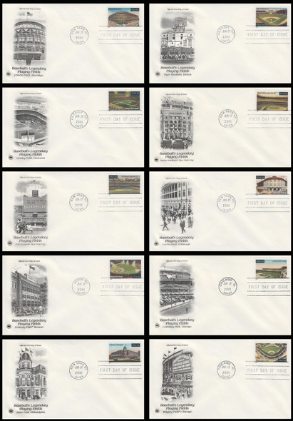 3510 - 3519 / 34c Legendary Major League Baseball Playing Fields Set of 10 New York, NY Postmark 2001 PCS FDCs