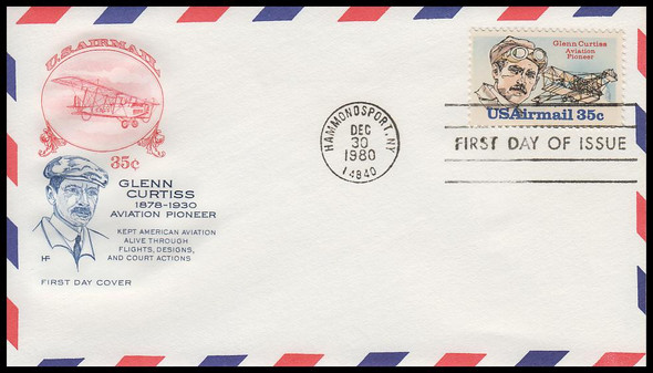 C100 / 35c Glenn Curtiss : Airmail Envelope Variation 1980 House of Farnam First Day Cover