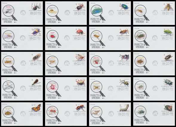 3351a-t / 33c Insects and Spiders 1999 Set of 20 Cover Craft Cachet First Day Covers with text insert cards (Limited Edition of Only 140 Made)