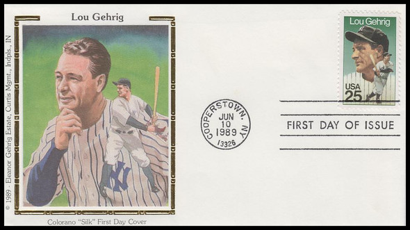2417 / 25c Lou Gehrig Baseball : Baseball Great 1989 Colorano Silk FDC
