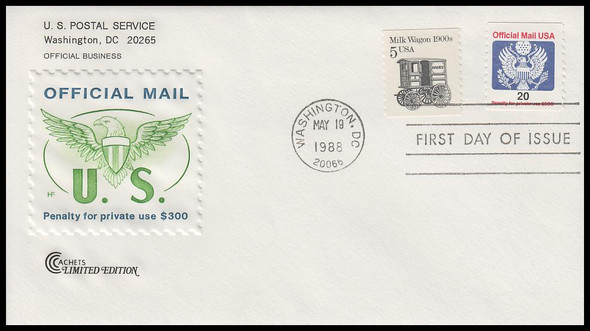 O138b / 20c Official Mail Eagle Coil Pair 1988 Cover Craft Cachets FDC With Insert Card (Limited Edition of Only 350 Made)
