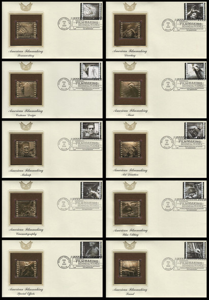 3772a - j / 37c American Filmmaking 2003 Set of 10 Gold Replica Postal Commemorative Society FDCs with info cards