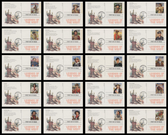 UX178 - UX197 / 19c Legends of the West : Tuscon, AZ Postmark 1994 Set of 20 FDCO Exclusive ADD-ON Postal Card FDCs