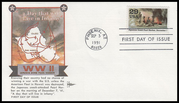 2559i / 29c Japanese Bomb Pearl Harbor 1991 Gill Craft First Day Cover