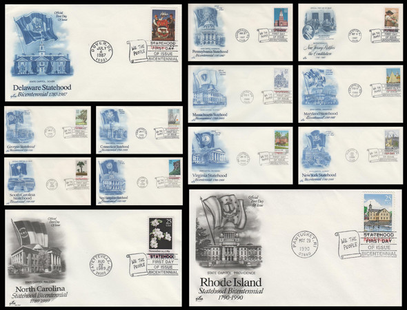 2336 - 2348 / Original 13 Colonies Statehood Bicentennials 1987 - 90 Set of 13 Artcraft  FDCs
