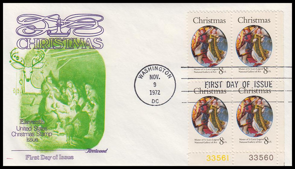 1471 / 8c Christmas Angel 1972 Plate Block Fleetwood First Day Cover