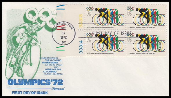 1460 / 6c Summer Olympic Games 1972 Plate Block Fleetwood First Day Cover