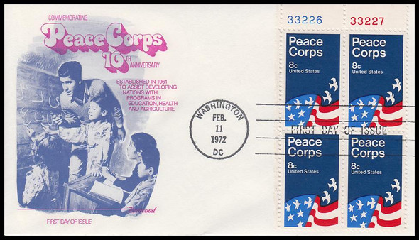 1447 / 8c Peace Corps 1972 Plate Block Fleetwood First Day Cover