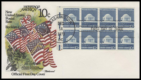 1510c / 10c Jefferson Memorial Booklet Pane 1973 Fleetwood First Day Cover