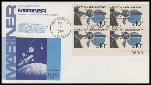 1557 / 10c Mariner 10 Plate Block 1975 Fleetwood First Day Cover