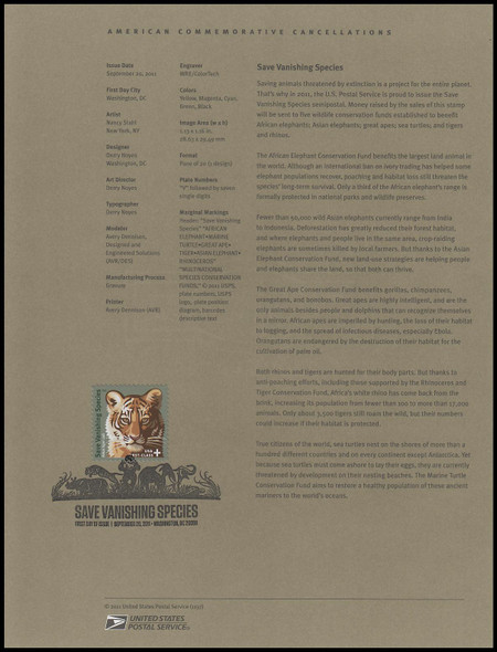 B4 / 44c + 11c Save Vanishing Species Semi-Postal 2011 USPS #1137 Souvenir Page