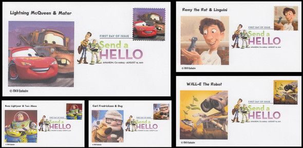 4553 - 4557 / 44c Pixar Films : Send A Hello 2011 Set of 5 Digital Color Postmark ( DCP ) FDCO Exclusive FDCs