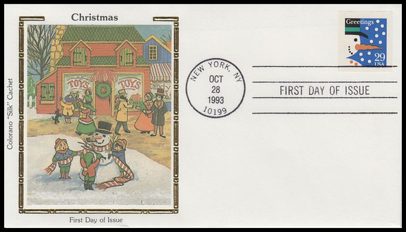 2803 / 29c Snowman ATM Christmas 1993 Colorano Silk First Day Cover