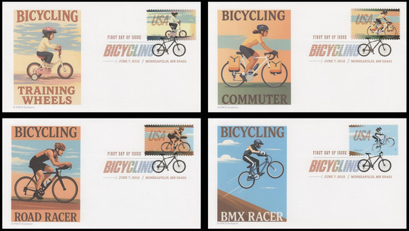 4687 - 4690 / 45c Bicycling 2012 Digital Color Postmark ( DCP ) FDCO Exclusive FDCs