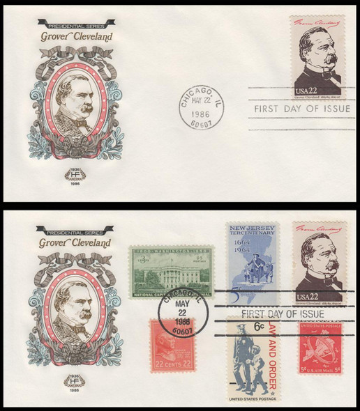 2218d / 22c Grover Cleveland : Ameripex '86 Single and Combo 1986 Set of 2 House of Farnam First Day Covers