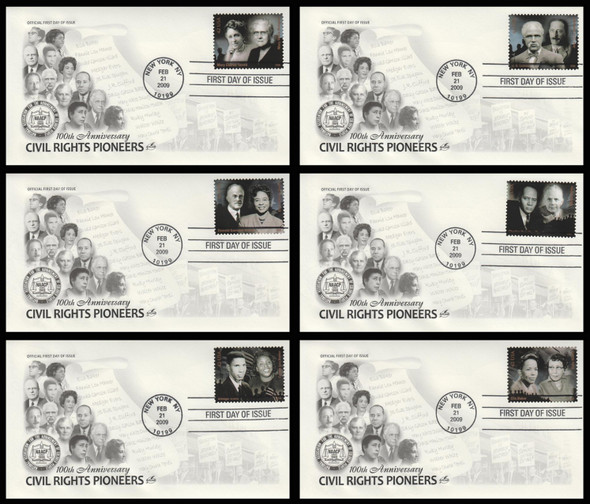 4384a - f  / 42c Civil Rights Pioneers 2009 Set of 6 Artcraft First Day Covers