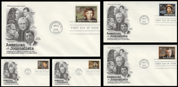 4248 - 4252 / 42c American Journalists 2008 Set of 5 Artcraft First Day Covers