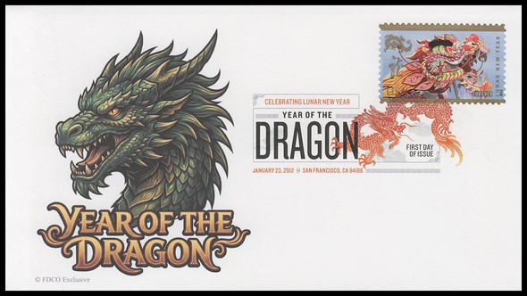 4623 / 45c Year of the Dragon : Chinese Lunar New Year Digital Color Postmark 2012 FDCO Exclusive FDC #2