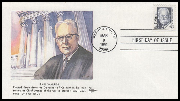 2184 / 29c Earl Warren 1992 Gill Craft First Day Cover