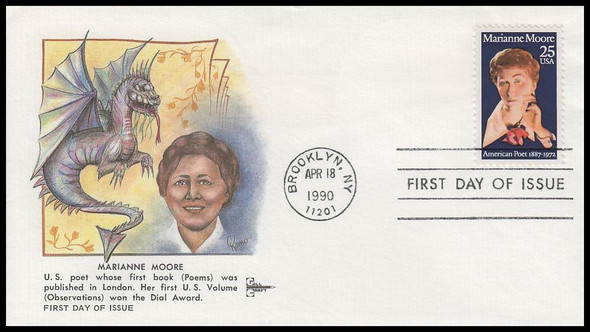 2449 / 25c Marianne Moore 1990 Gill Craft First Day Cover