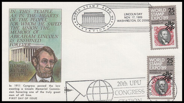 2410 / 25c World Stamp Expo '89 Dual Cancel Gill Craft First Day Cover