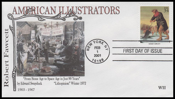 3502d / 34c Robert Fawcett : American Illustrators 2001 WII Cachets First Day Cover