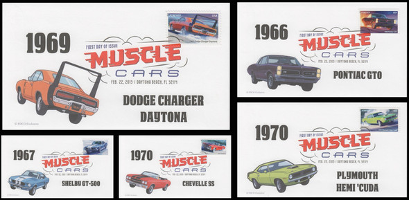 4743 - 4747 / 46c Muscle Cars  2013 Set of 5 Digital Color Postmark FDCO Exclusive First Day Covers