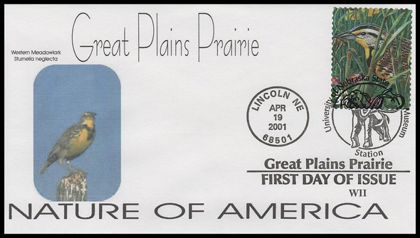 3506f / 34c Western Meadowlark : Great Plains Prairie 2001 WII Cachets First Day Cover