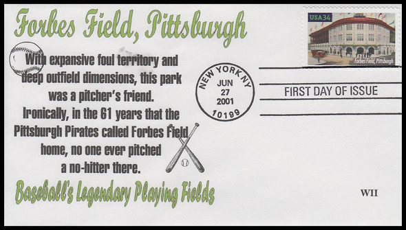 3515 / 34c Forbes Field : Legendary Baseball Fields 2001 WII Cachets First Day Cover