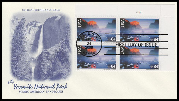 C141 / 84c Yosemite National Park Airmail Plate Block Artcraft 2006 First Day Cover