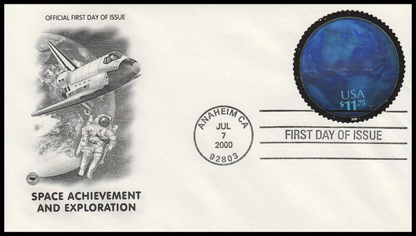 3412a / $11.75 Space Achievement and Exploration Hologram 2000 PCS First Day Cover